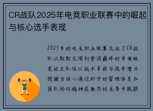 CR战队2025年电竞职业联赛中的崛起与核心选手表现